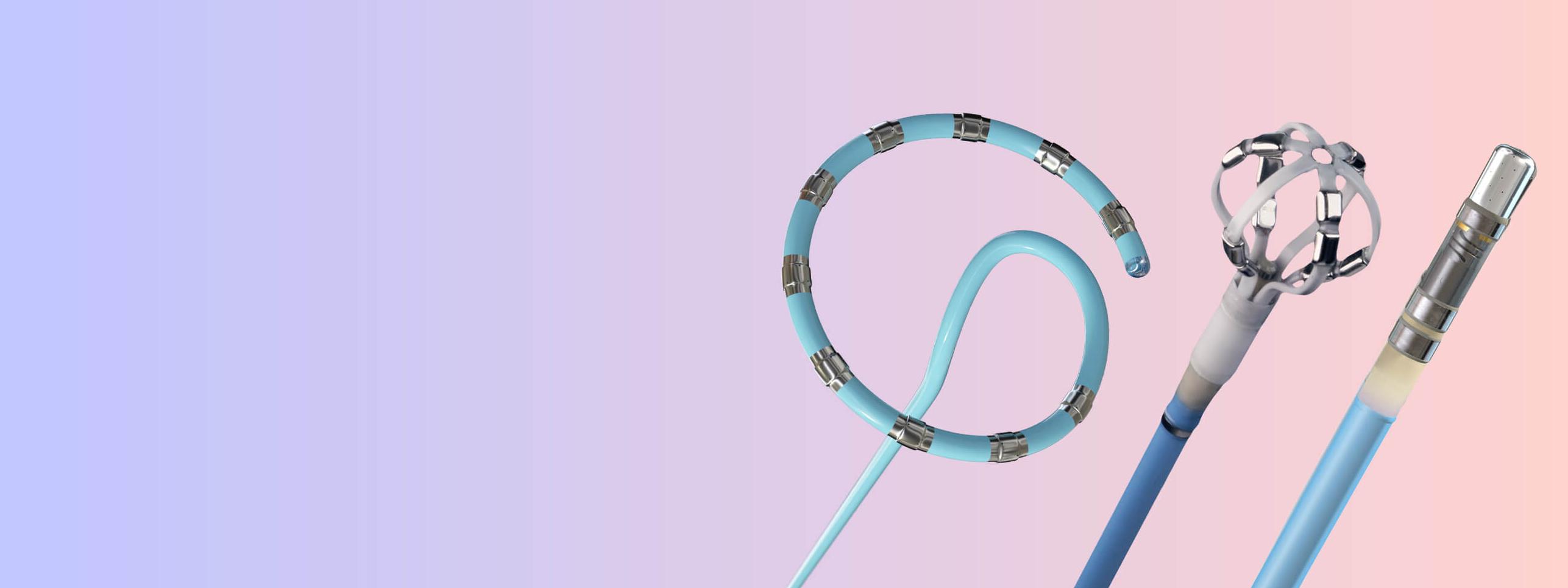 Product images of the variable loop catheter, the large print focal catheter, and the dual energy catheter